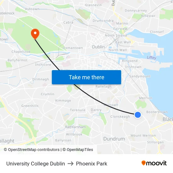 University College Dublin to Phoenix Park map