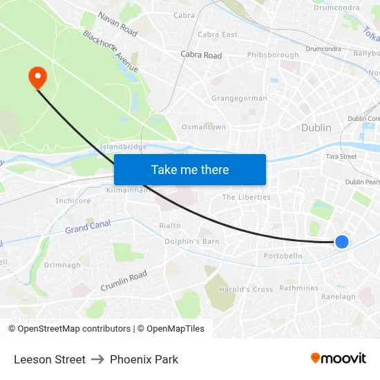 Leeson Street to Phoenix Park map