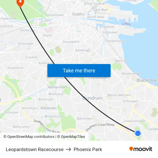 Leopardstown Racecourse to Phoenix Park map