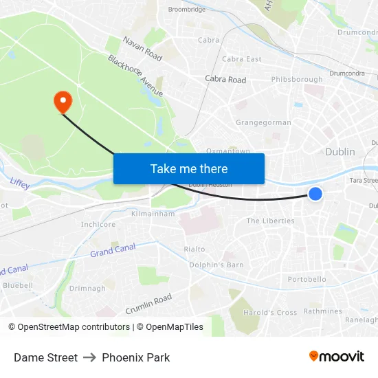 Dame Street to Phoenix Park map