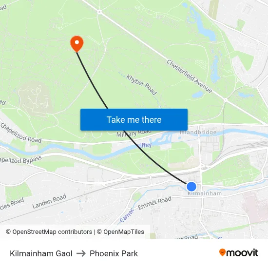 Kilmainham Gaol to Phoenix Park map