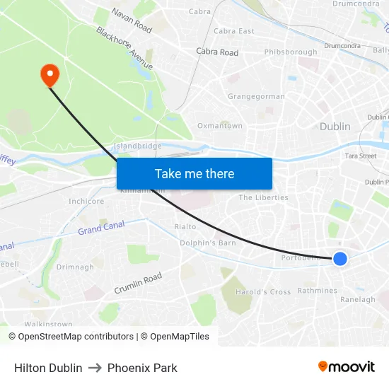 Hilton Dublin to Phoenix Park map