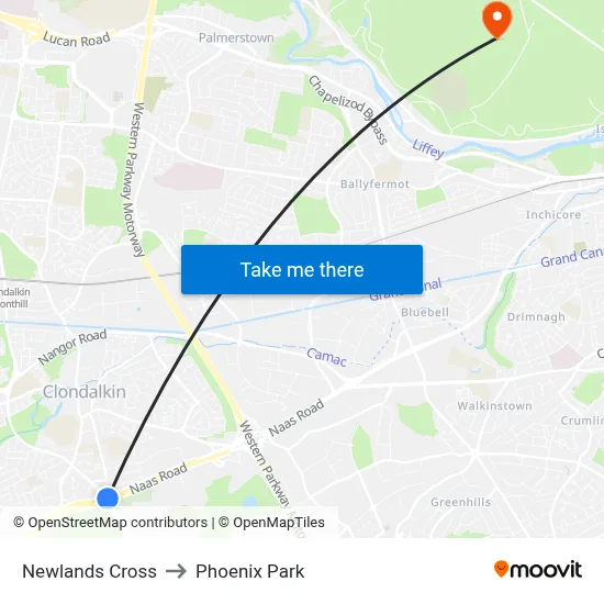 Newlands Cross to Phoenix Park map