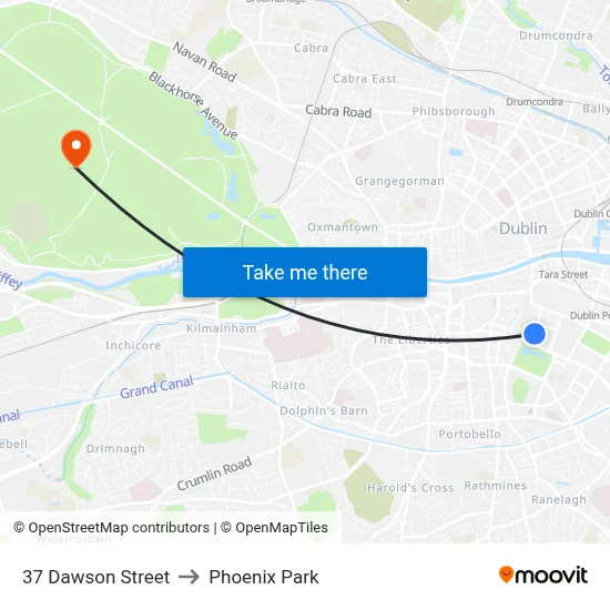 37 Dawson Street to Phoenix Park map