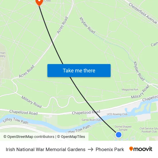 Irish National War Memorial Gardens to Phoenix Park map