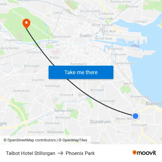 Talbot Hotel Stillorgan to Phoenix Park map