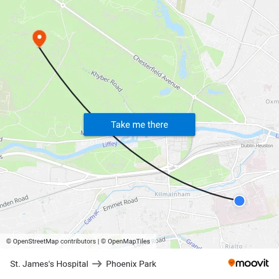 St. James's Hospital to Phoenix Park map