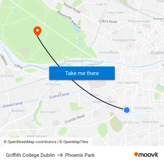 Griffith College Dublin to Phoenix Park map