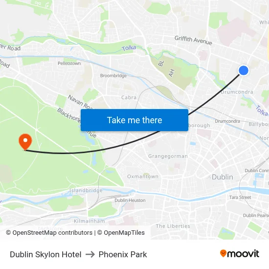 Dublin Skylon Hotel to Phoenix Park map