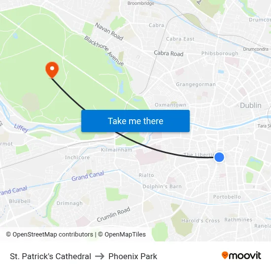 St. Patrick's Cathedral to Phoenix Park map