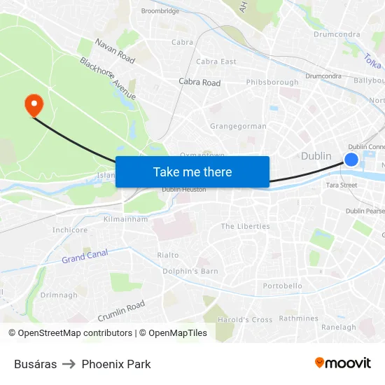 Busáras to Phoenix Park map