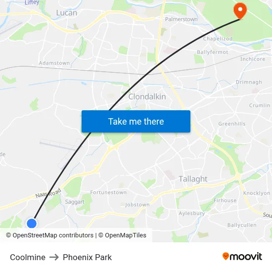 Coolmine to Phoenix Park map