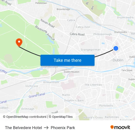 The Belvedere Hotel to Phoenix Park map