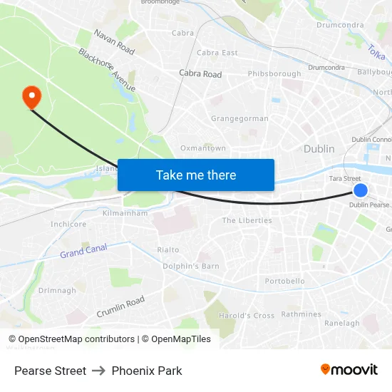 Pearse Street to Phoenix Park map