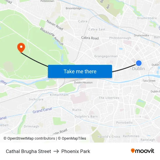 Cathal Brugha Street to Phoenix Park map