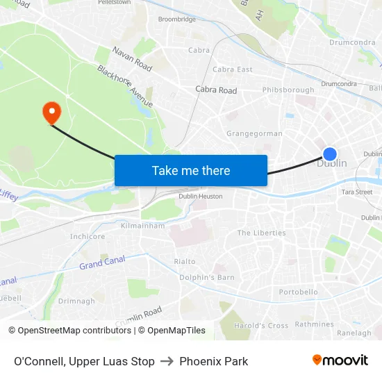 O'Connell, Upper Luas Stop to Phoenix Park map