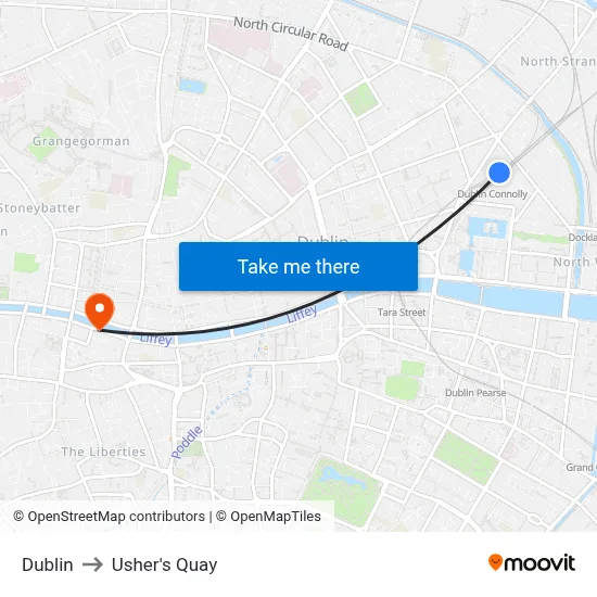 Dublin to Usher's Quay map