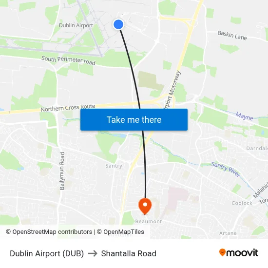 Dublin Airport (DUB) to Shantalla Road map
