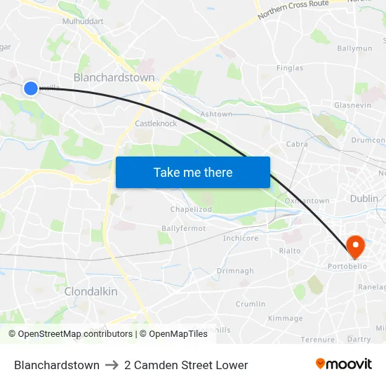 Blanchardstown to 2 Camden Street Lower map