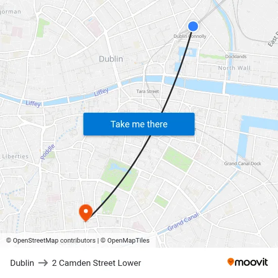 Dublin to 2 Camden Street Lower map