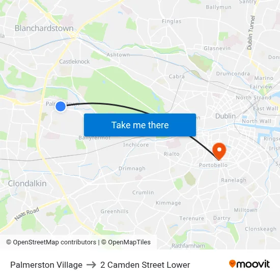 Palmerston Village to 2 Camden Street Lower map