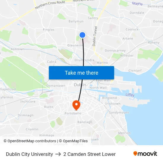 Dublin City University to 2 Camden Street Lower map