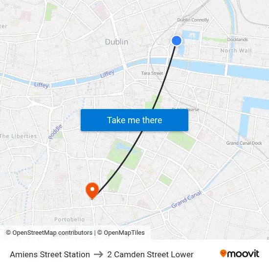 Amiens Street Station to 2 Camden Street Lower map