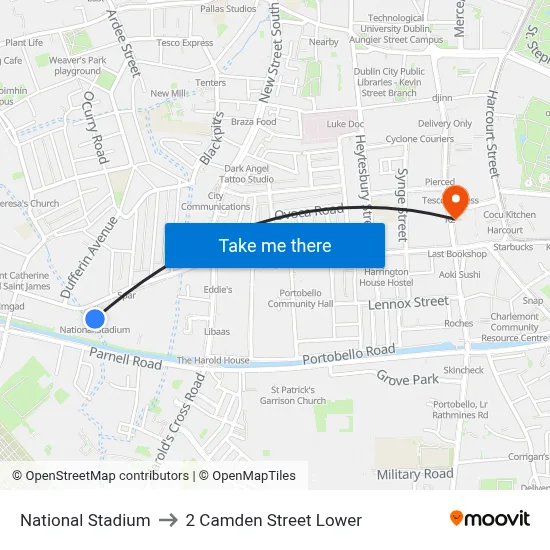 National Stadium to 2 Camden Street Lower map