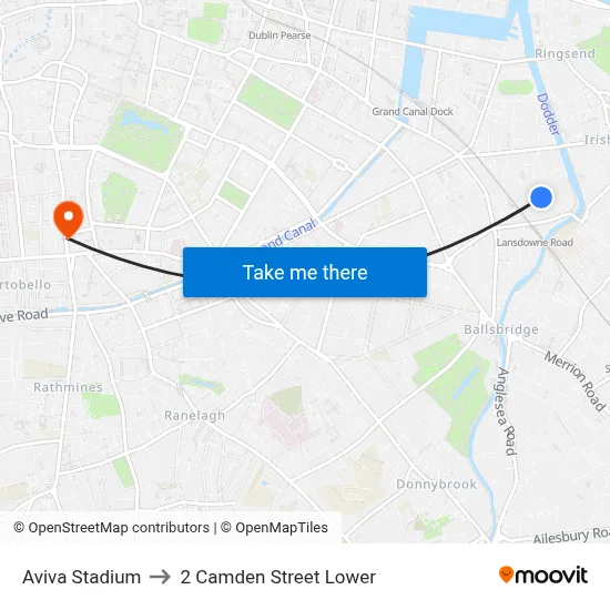 Aviva Stadium to 2 Camden Street Lower map