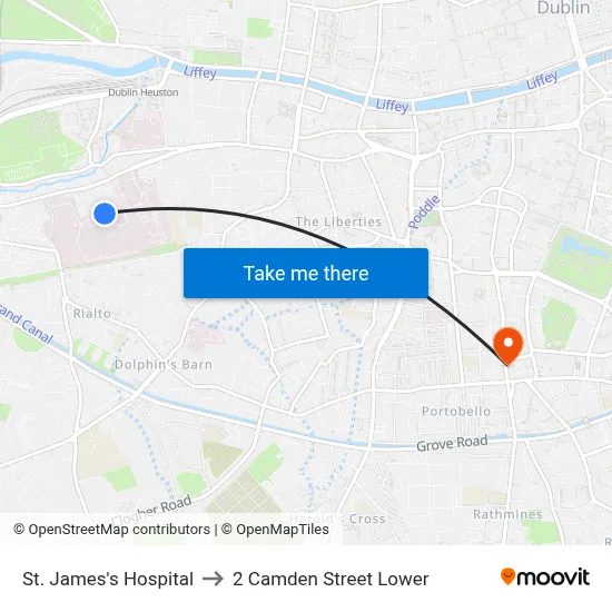 St. James's Hospital to 2 Camden Street Lower map