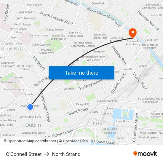O'Connell Street to North Strand map