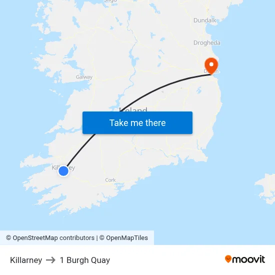 Killarney to 1 Burgh Quay map