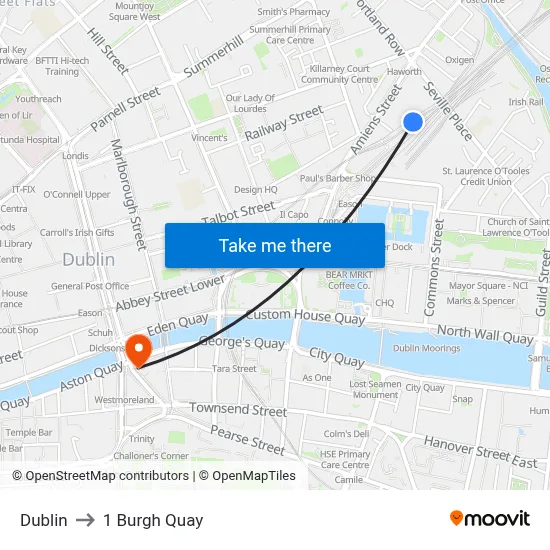 Dublin to 1 Burgh Quay map