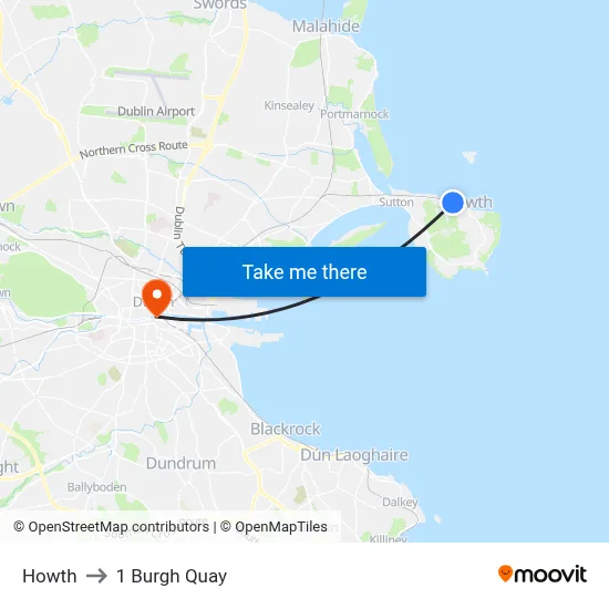 Howth to 1 Burgh Quay map