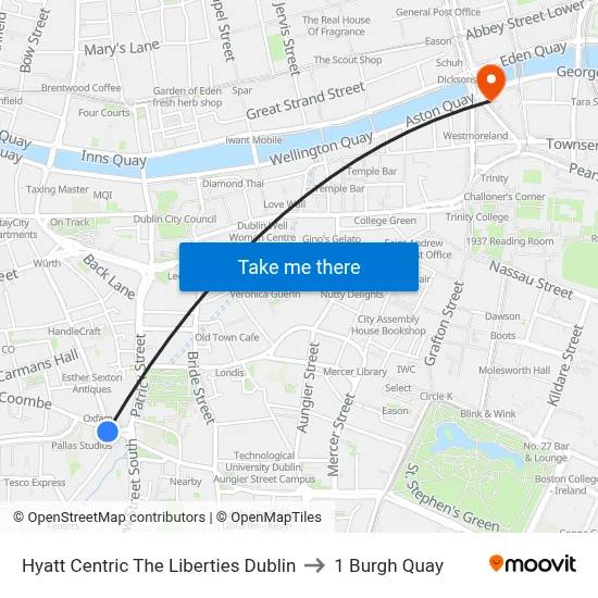 Hyatt Centric The Liberties Dublin to 1 Burgh Quay map