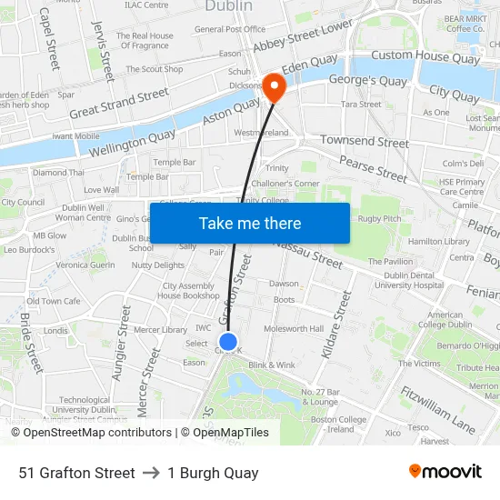 51 Grafton Street to 1 Burgh Quay map