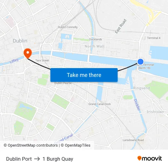 Dublin Port to 1 Burgh Quay map