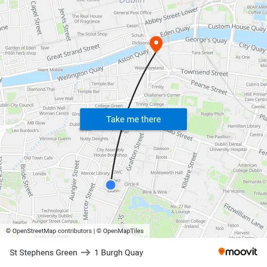 St Stephens Green to 1 Burgh Quay map