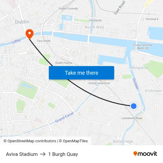 Aviva Stadium to 1 Burgh Quay map
