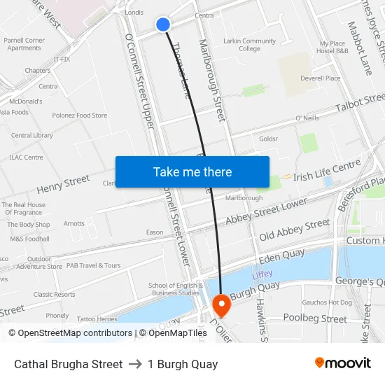 Cathal Brugha Street to 1 Burgh Quay map