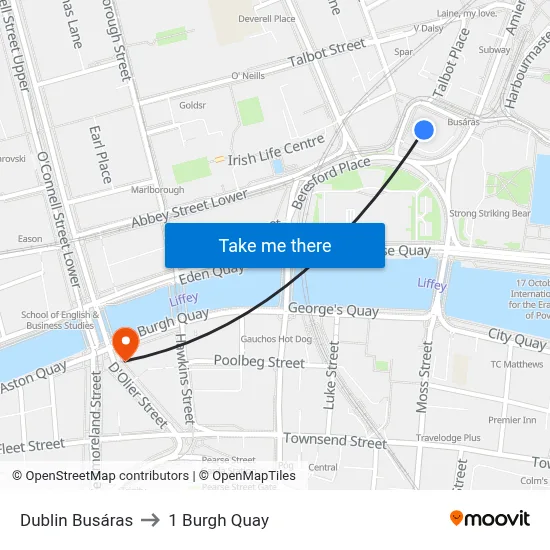Dublin Busáras to 1 Burgh Quay map