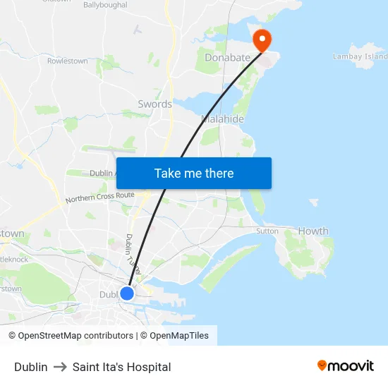 Dublin to Saint Ita's Hospital map