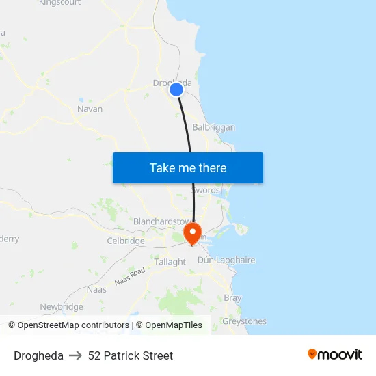 Drogheda to 52 Patrick Street map