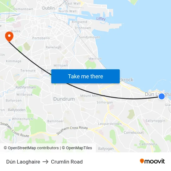 Dún Laoghaire to Crumlin Road map