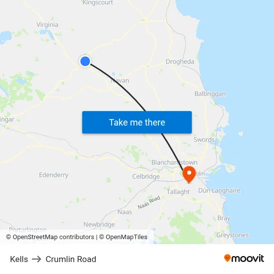 Kells to Crumlin Road map