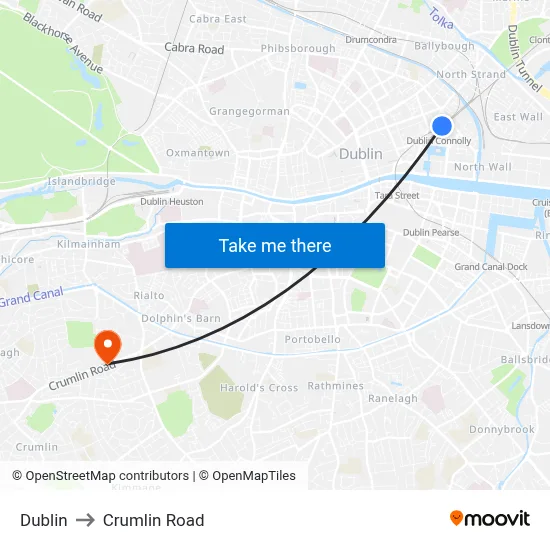 Dublin to Crumlin Road map