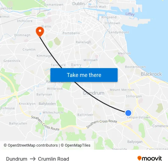 Dundrum to Crumlin Road map