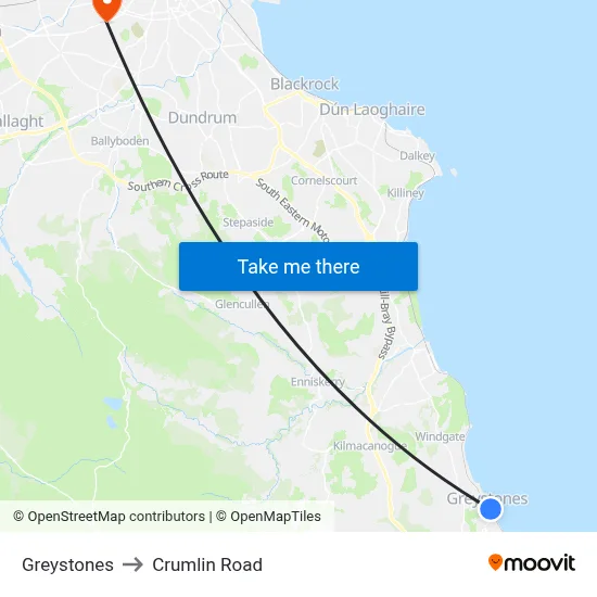 Greystones to Crumlin Road map