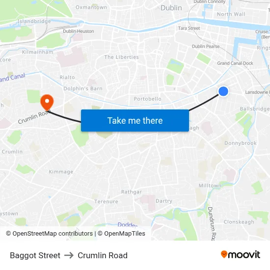 Baggot Street to Crumlin Road map