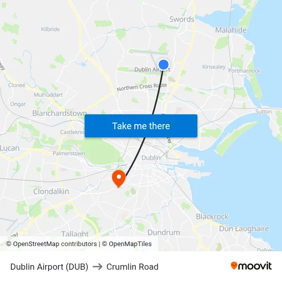 Dublin Airport (DUB) to Crumlin Road map